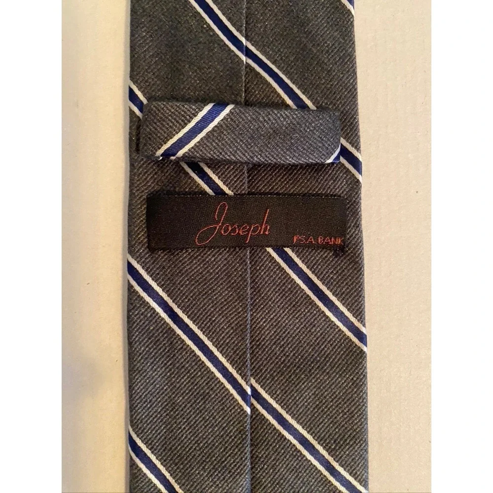 Jos. A. Bank Joseph Mens Silk Tie Gray Navy Blue White Diagonal Stripe Necktie
